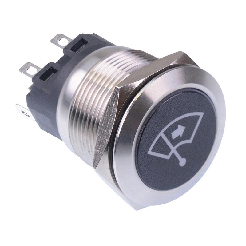 Windscreen Wiper Right' White LED Momentary 22mm Vandal Push Button Switch SPDT 12V