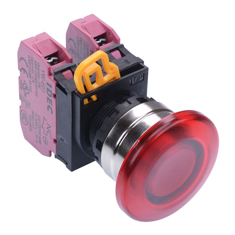 YW4L-A4E02Q0R Red 22mm Metal Bezel Mushroom Maintained Push Button Switch 2NC IP65 IDEC