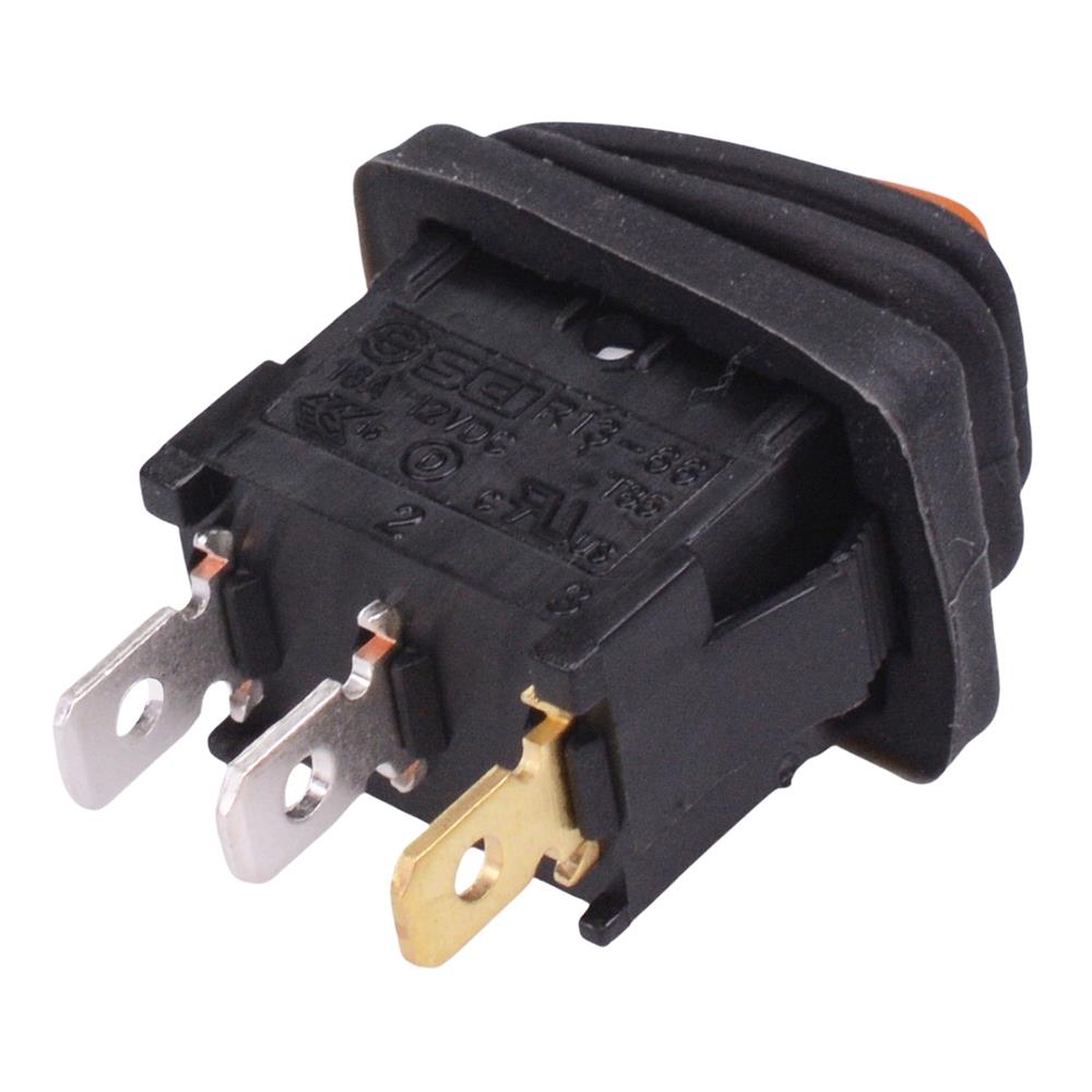 Amber 230V illuminated Waterproof On-Off Rectangle Rocker Switch SPST 10A R13-66B8-02