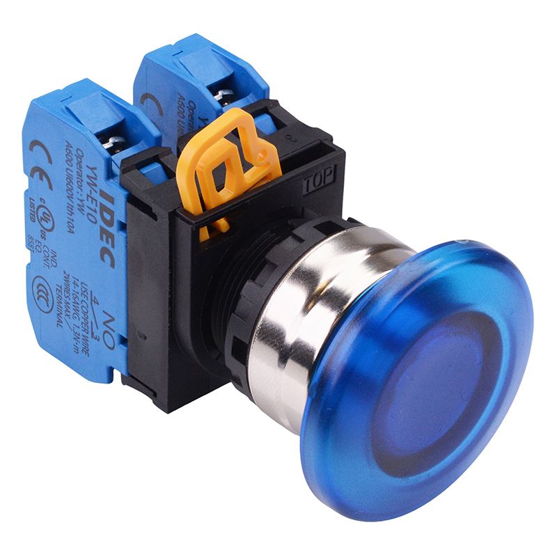 YW4L-M4E20Q0S Blue 22mm Metal Bezel Mushroom Momentary Push Button Switch 2NO IP65 IDEC
