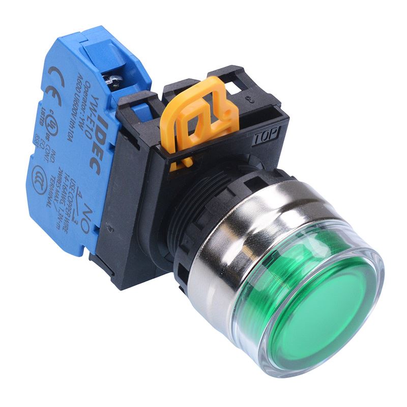YW4L-MF2E10Q0G Green 22mm Metal Bezel Momentary Shrouded Push Button Switch NO IP65 IDEC
