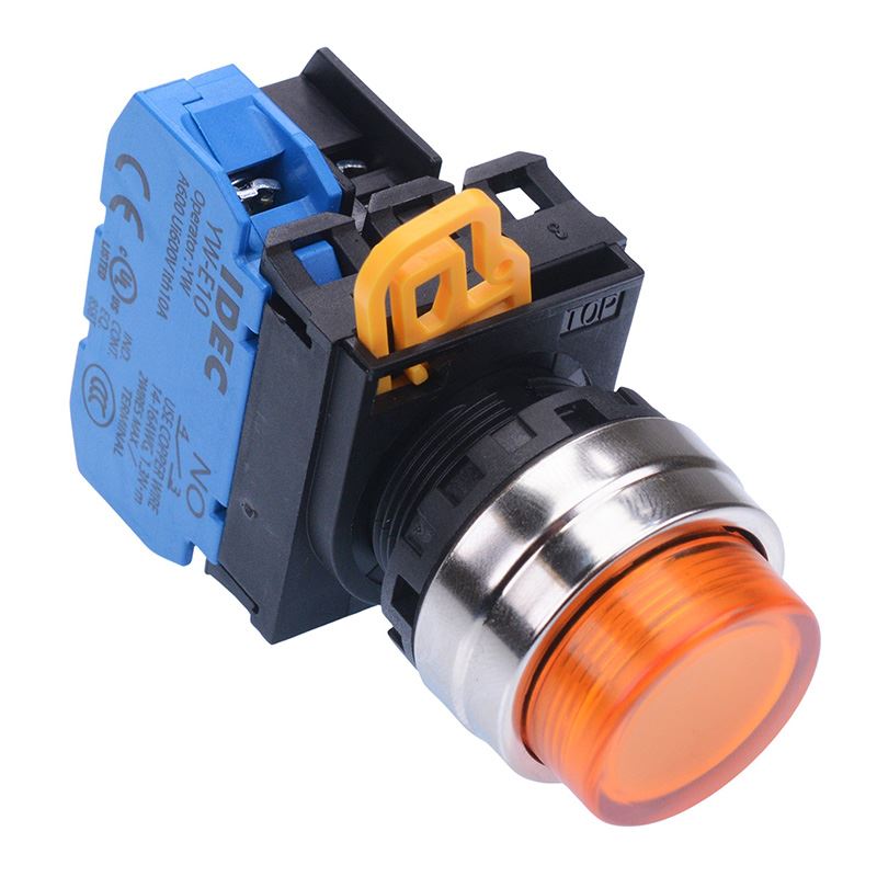 YW4L-A2E10Q3A Amber 12V illuminated 22mm Metal Bezel Maintained Push Button Switch NO IP65 IDEC