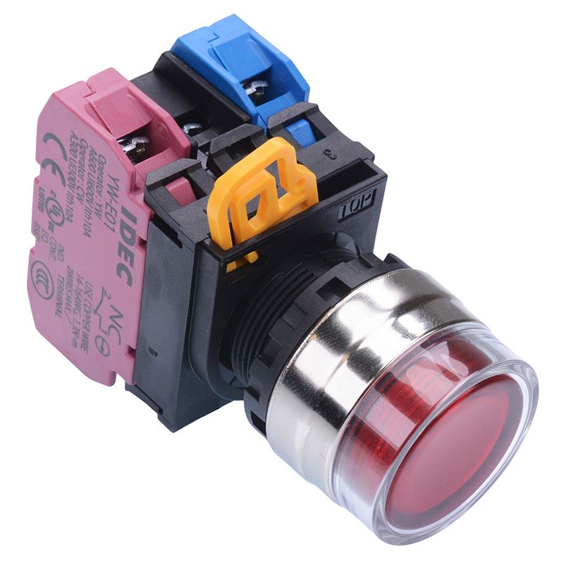 YW4L-MF2E11Q3R Red 12V illuminated 22mm Metal Bezel Momentary Shrouded Push Button Switch 1NO-1NC IP65 IDEC