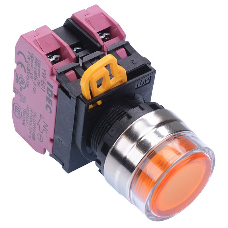 YW4L-MF2E02Q4A Amber 24V illuminated 22mm Metal Bezel Momentary Shrouded Push Button Switch 2NC IP65 IDEC
