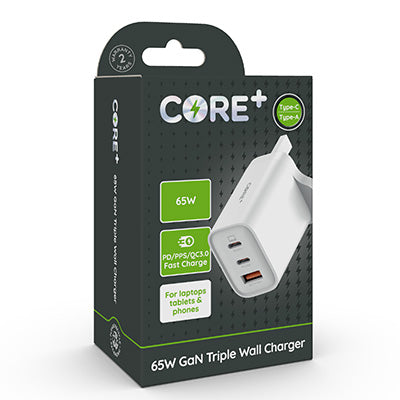 CORE+ 65W PD GaN Triple Wall USB-A / USB-C Charger