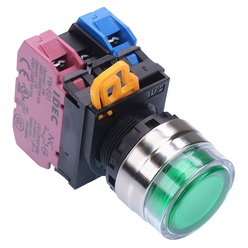 YW4L-MF2E11Q4G Green 24V illuminated 22mm Metal Bezel Momentary Shrouded Push Button Switch 1NO-1NC IP65 IDEC