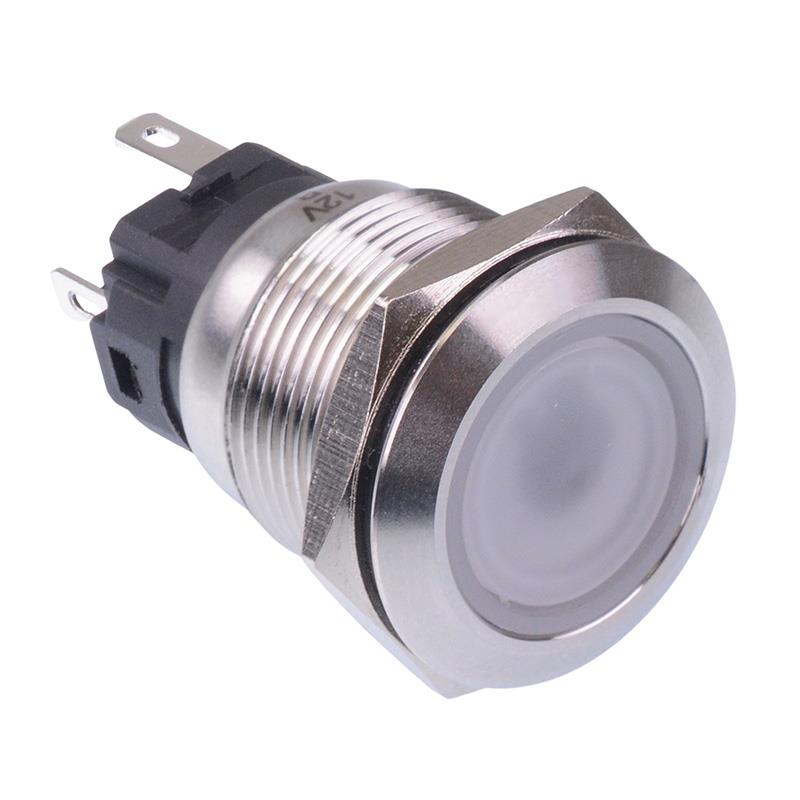 Red LED Momentary 19mm Vandal Push Button Switch SPDT 12V