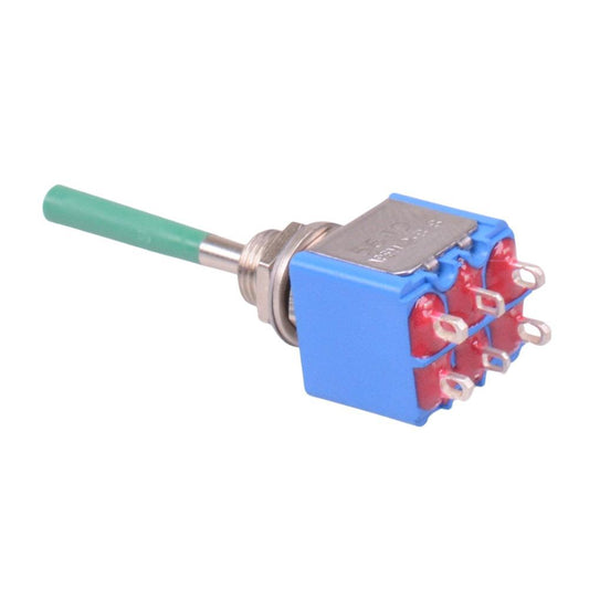 5649AB-21+U643 APEM Green Long Lever On-Off-On Miniature Toggle Switch DPDT