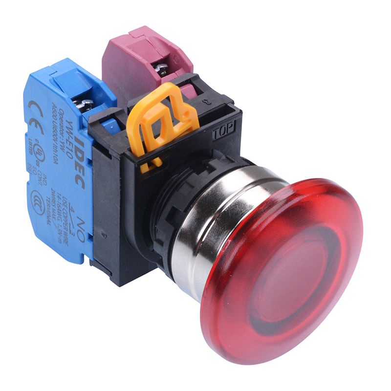 YW4L-M4E11Q0R Red 22mm Metal Bezel Mushroom Momentary Push Button Switch 1NO-1NC IP65 IDEC