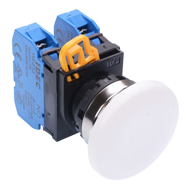 YW4B-M4E20W White 22mm Metal Bezel Mushroom Momentary Push Button Switch 2NO IP65 IDEC