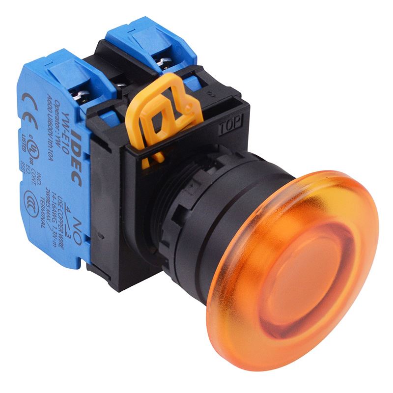 YW1L-A4E20Q3A Amber 12V illuminated 22mm Mushroom Maintained Push Button Switch 2NO IP65 IDEC