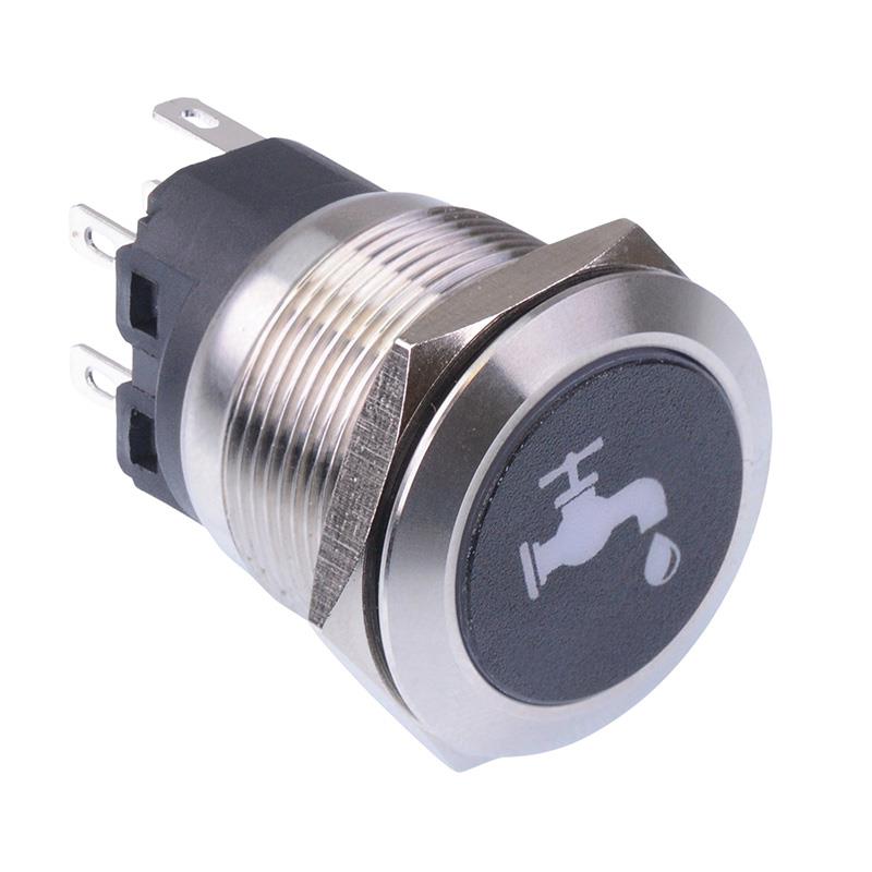 Water Label' Red LED Latching 22mm Vandal Push Button Switch SPDT 12V