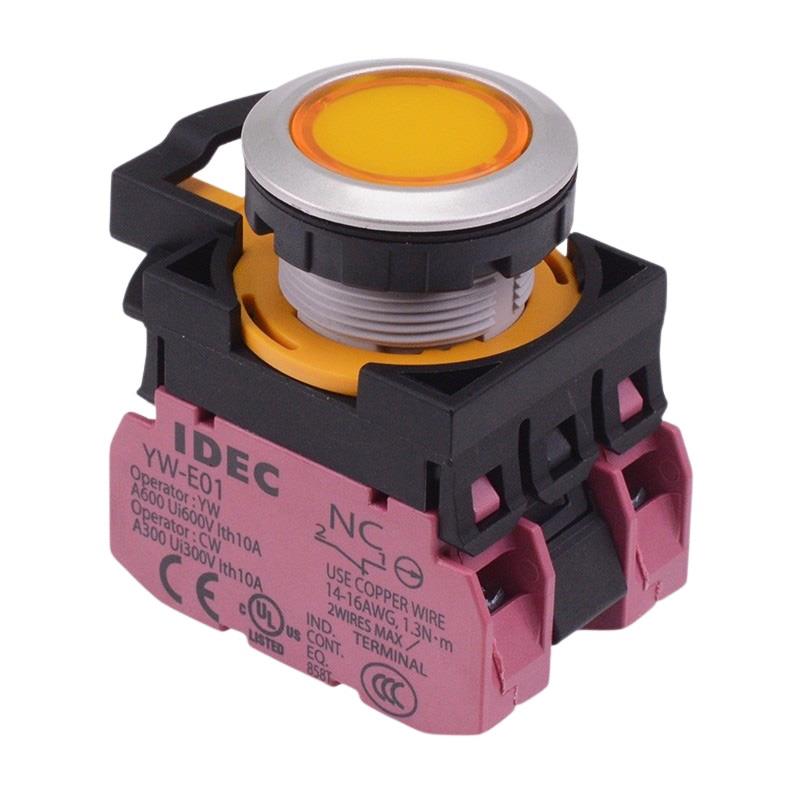 CW4L-M1E02Q3Y Yellow 12V illuminated Metallic Momentary Push Button Switch 2NC IP65 IDEC
