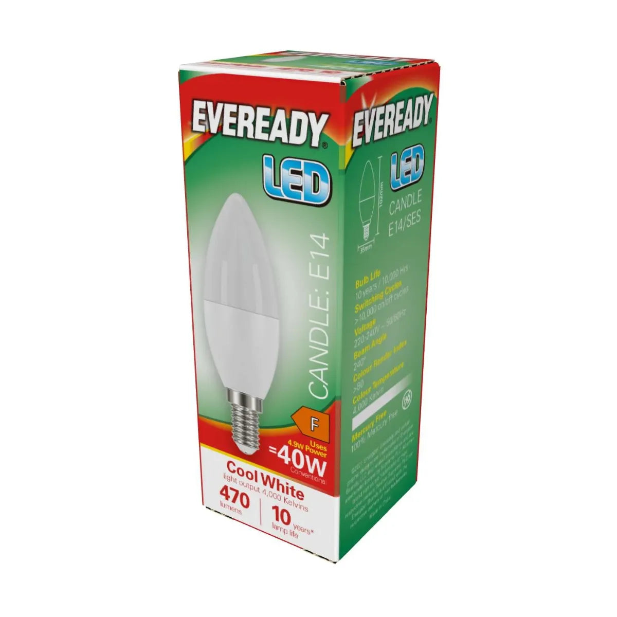 Eveready Candle LED Light Bulb Cool White 4000K 470 Lumens SES E14 Small Edison 40W Replacement