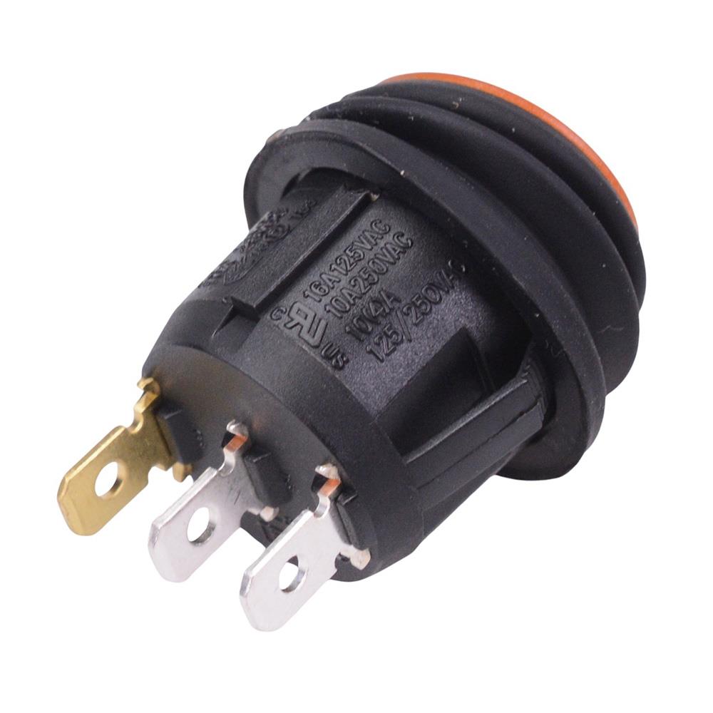 Amber Waterproof 230V illuminated 20mm Round Rocker Switch SPST 10A R13-112B8W-02