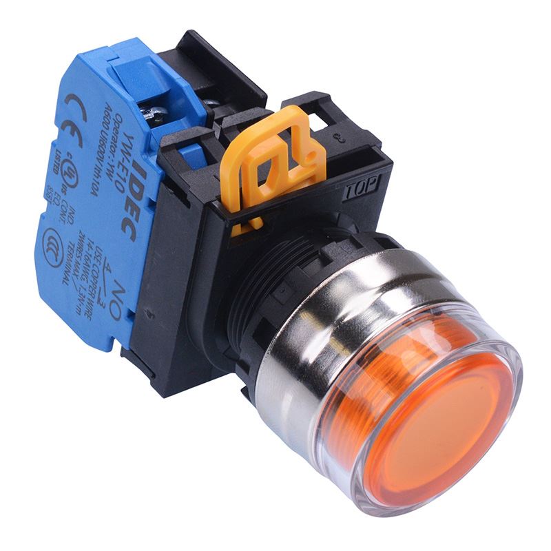 YW4L-MF2E10Q3A Amber 12V illuminated 22mm Metal Bezel Momentary Shrouded Push Button Switch NO IP65 IDEC