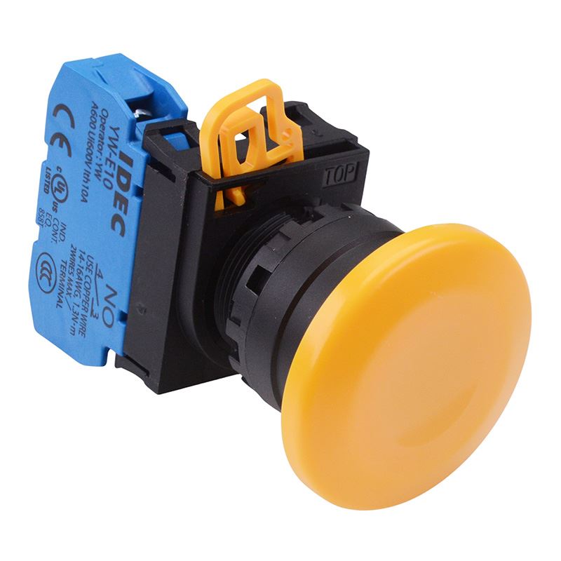 YW1B-A4E10Y Yellow 22mm Mushroom Maintained Push Button Switch NO IP65 IDEC