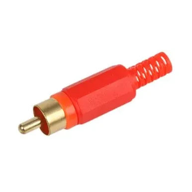 Gold Plated In-Line Phono RCA Male Connector Plug, Solder Tags, Red