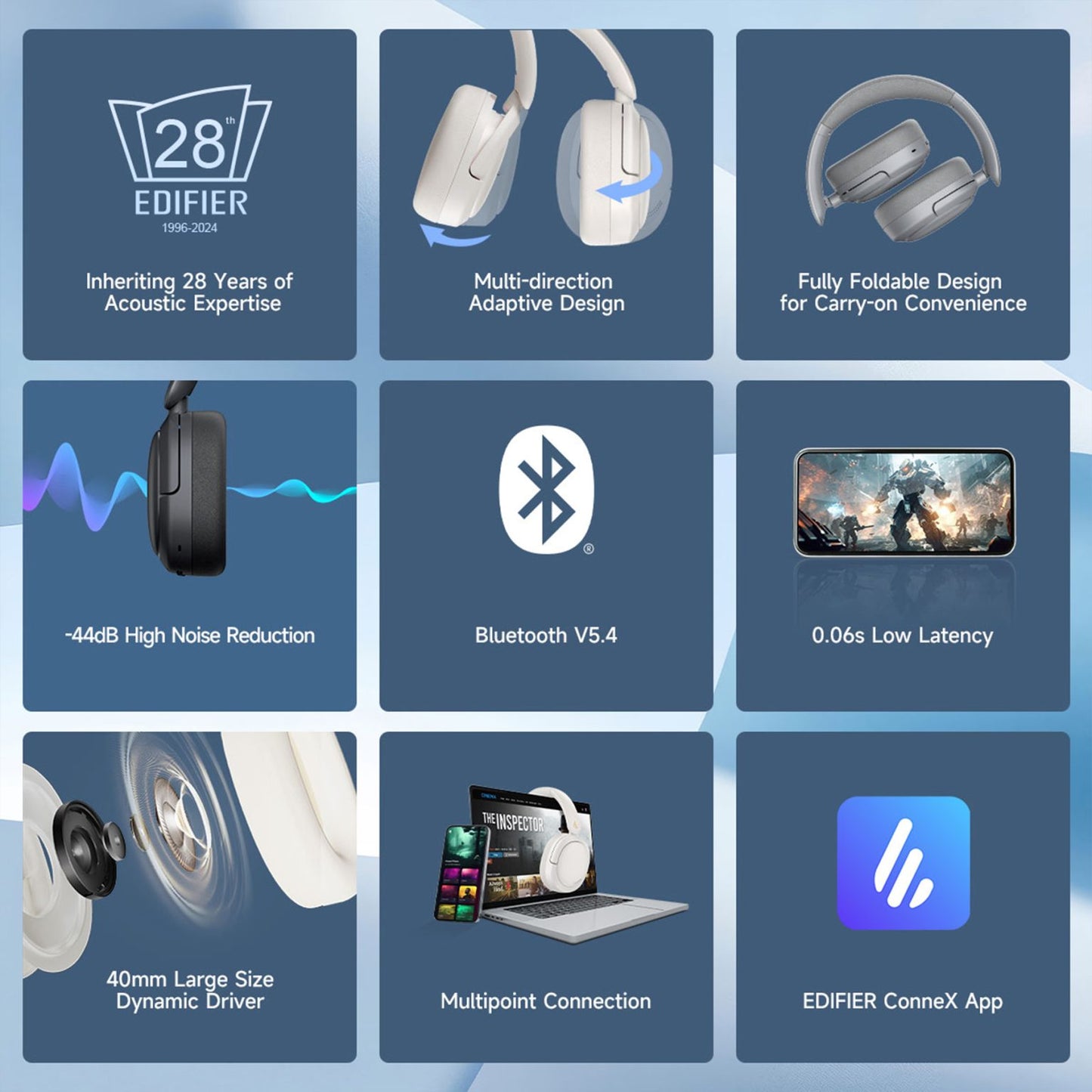 Edifier W800BT Pro Wireless Headphones with Active Noise Cancellation, Black