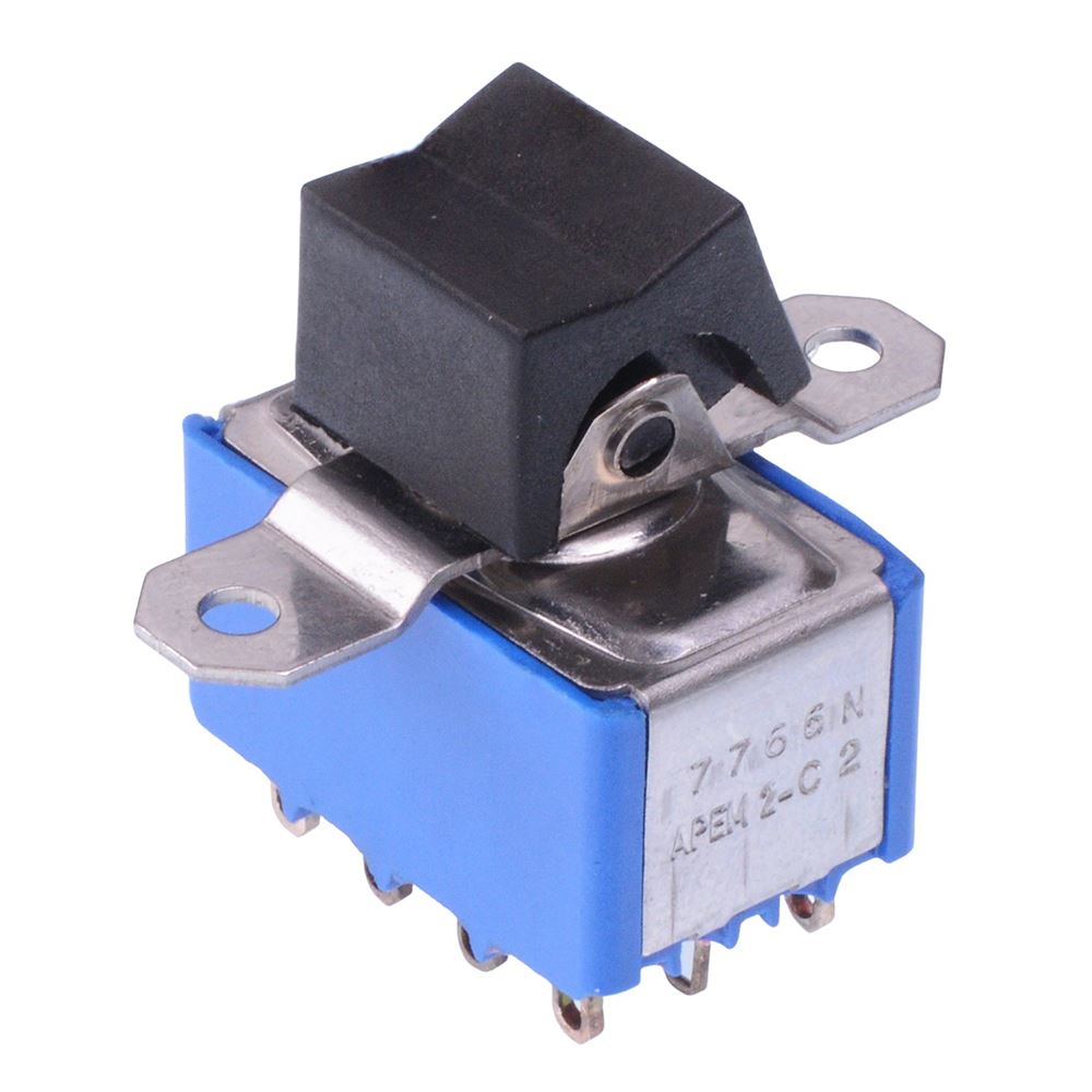 7766NAB APEM Black On-On Panel Mount Rocker Switch 4PDT 4A 30VDC