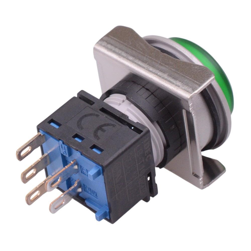 LBW6ML-M2T14G IDEC 24V Green LED Metallic Round Momentary Extended 22mm Push Button Switch SPDT