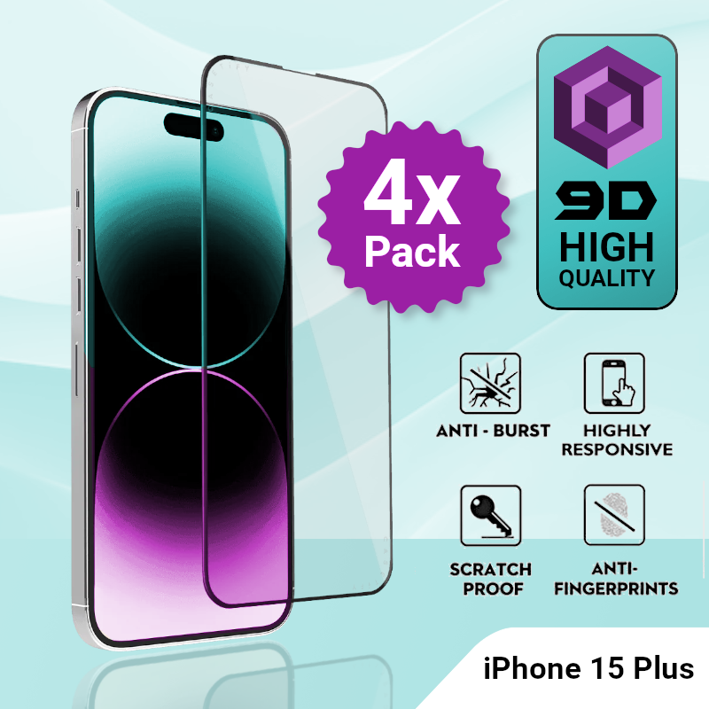 4 Pack iPhone 15 Plus Tempered Glass Screen Protector