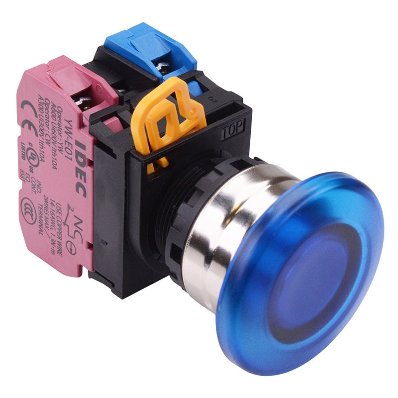 YW4L-M4E11Q4S Blue 24V illuminated 22mm Metal Bezel Mushroom Momentary Push Button Switch 1NO-1NC IP65 IDEC