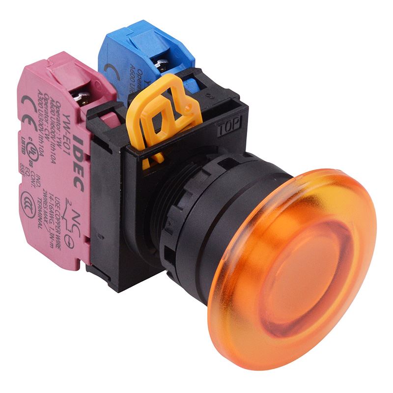 YW1L-A4E11Q0A Amber 22mm Mushroom Maintained Push Button Switch 1NO-1NC IP65 IDEC