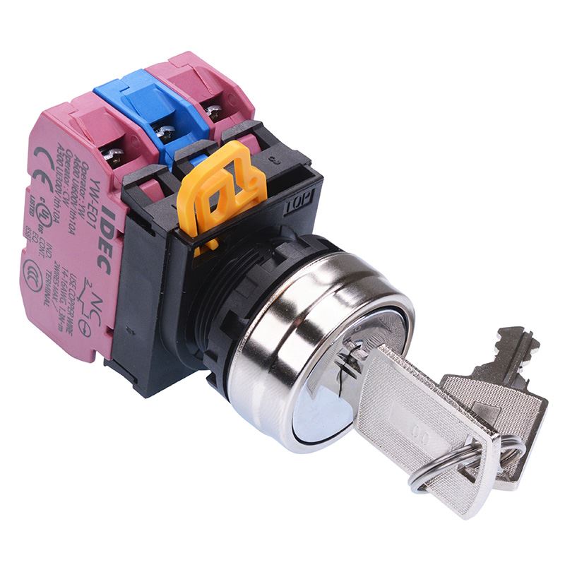 YW4K-3AE12 22mm Metal Bezel 3 Position Maintained Key Switch 1NO-2NC IP65 IDEC