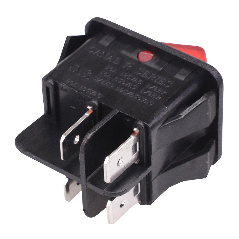 Red illuminated 230V Rectangle Rocker Switch DPST 16A