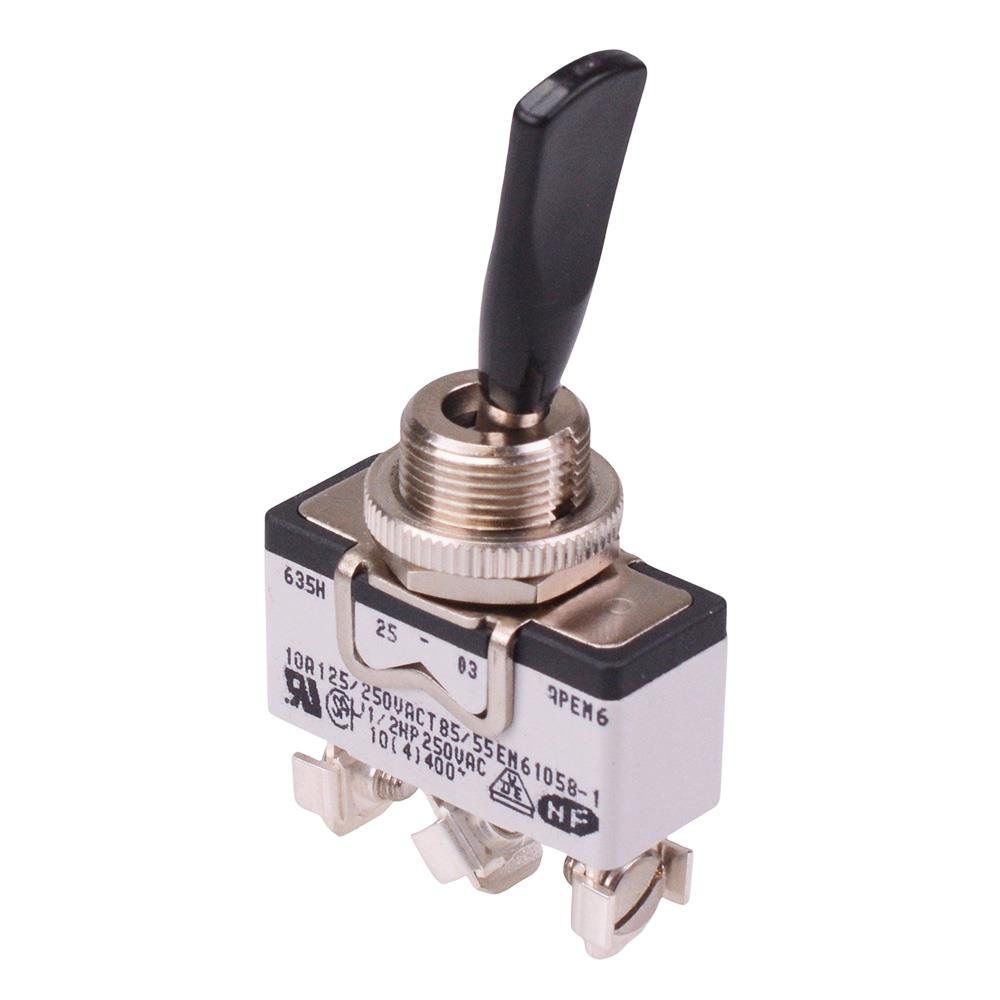 635HX2595 On-(On) Momentary Black Duckbill Lever 12mm Toggle Switch SPDT 10A APEM