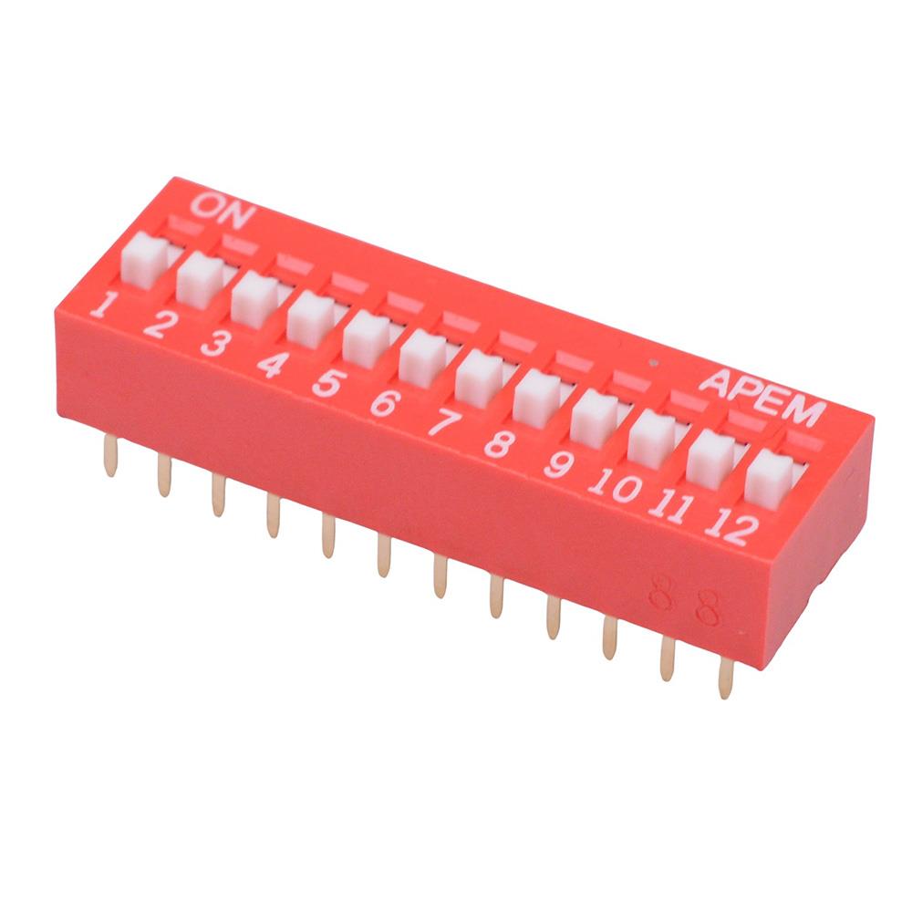 NDS-12T-V 12 Way Raised Actuator DIP Switch SPST APEM