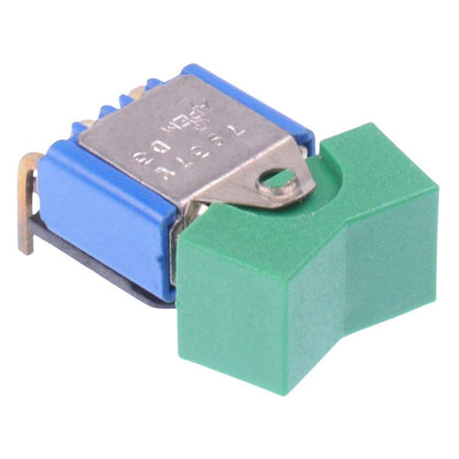 7937WAB Green (On)-Off-(On) Right Angle PCB Rocker Switch SPDT 4A 30VDC