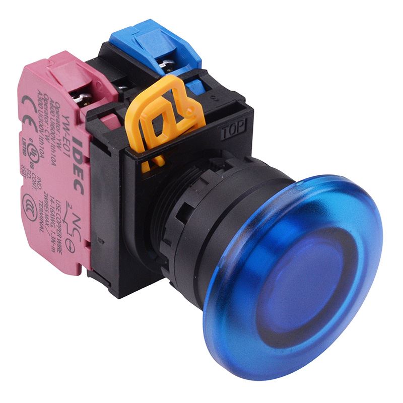 YW1L-M4E11Q4S Blue 24V illuminated 22mm Mushroom Momentary Push Button Switch 1NO-1NC IP65 IDEC