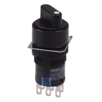 AS6M-3Y2P 3 Position 16mm Latching Round Selector Switch DPDT IDEC