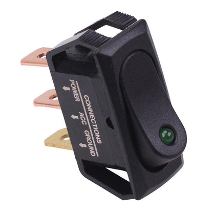 Green 12V LED Rectangle Rocker Switch 25A SPST R13-242L-01