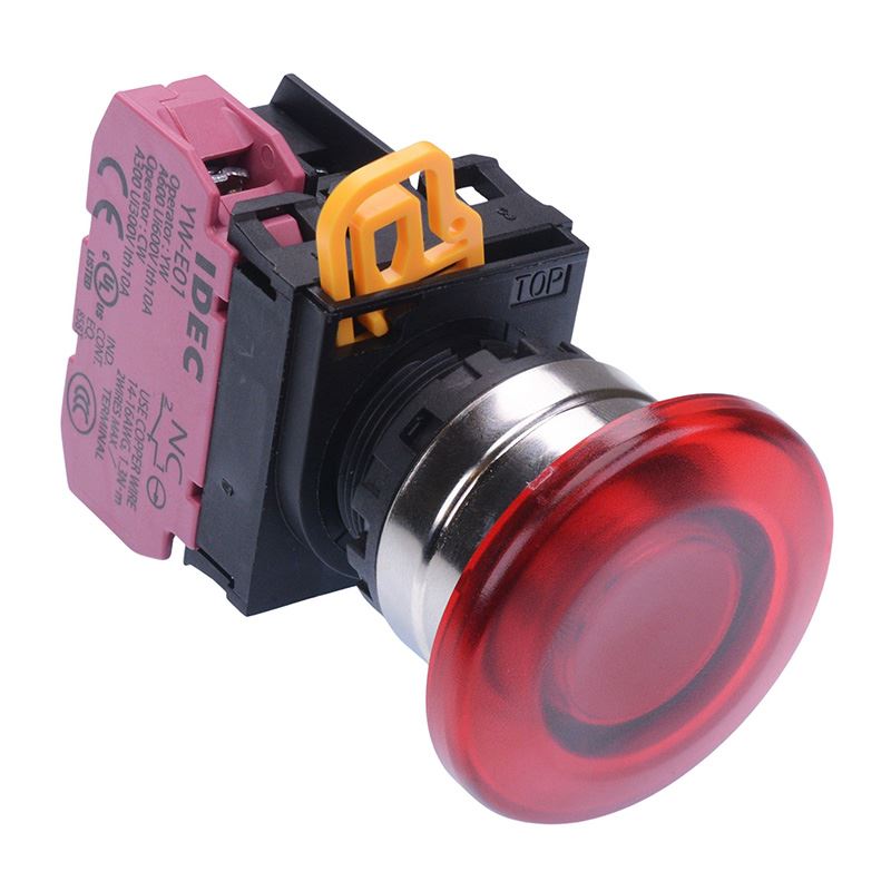 YW4L-A4E01Q4R Red 24V illuminated 22mm Metal Bezel Mushroom Maintained Push Button Switch NC IP65 IDEC