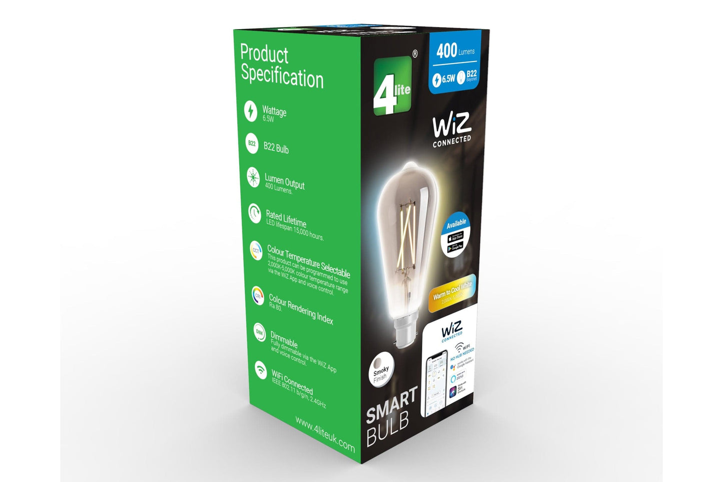 4lite WiZ Connected ST64 Smoky White WiFi LED Smart Bulb - B22 Bayonet