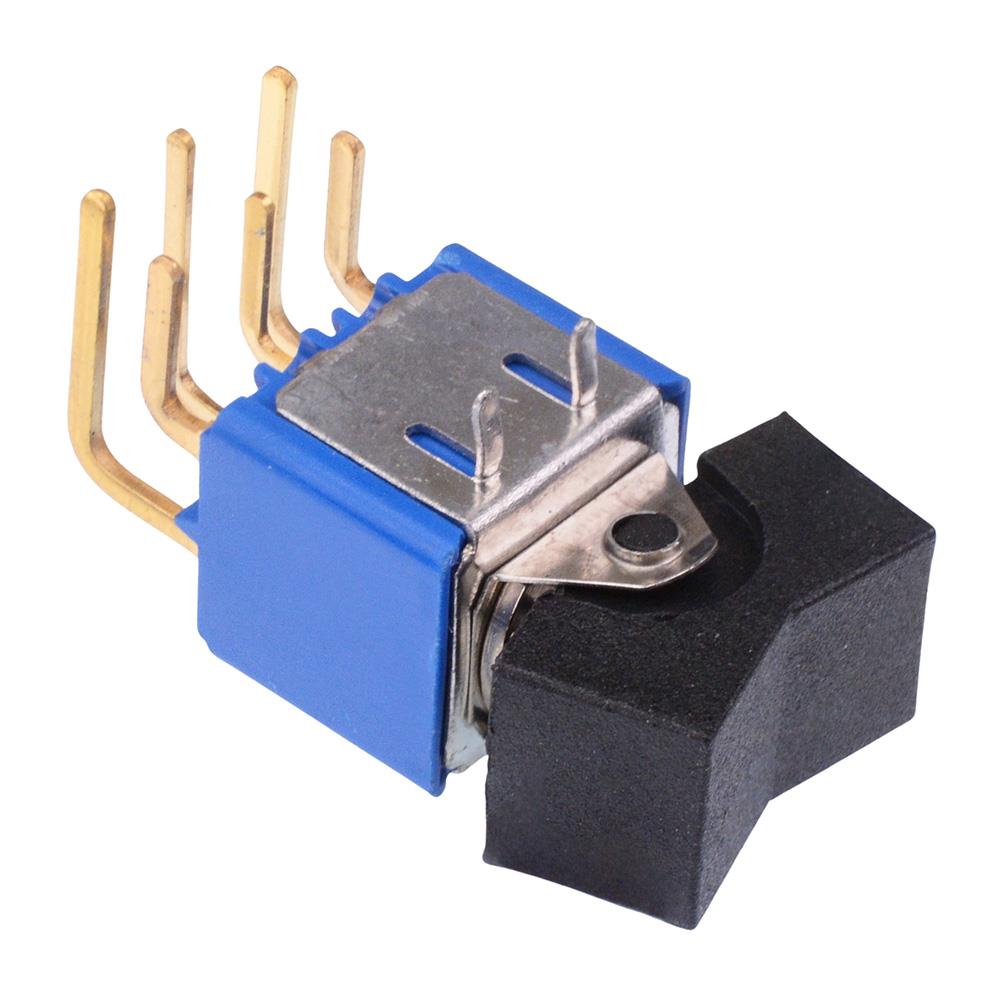 7948WCD Black On-Off-(On) Momentary Right Angle PCB Rocker Switch DPDT 0.4A 20V