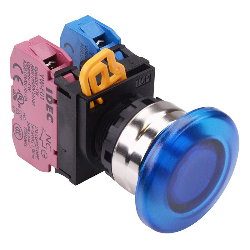 YW4L-A4E11Q0S Blue 22mm Metal Bezel Mushroom Maintained Push Button Switch 1NO-1NC IP65 IDEC