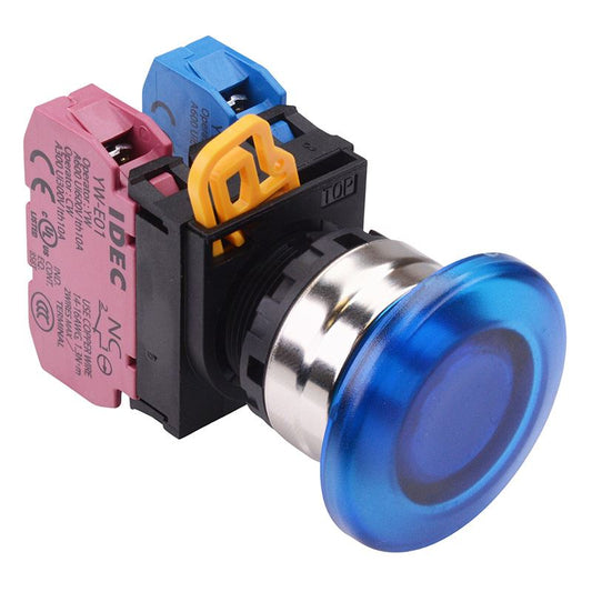 YW4L-A4E11Q0S Blue 22mm Metal Bezel Mushroom Maintained Push Button Switch 1NO-1NC IP65 IDEC