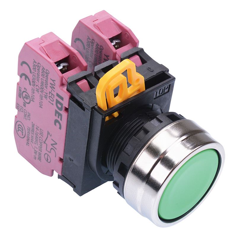 YW4B-A1E02G Green 22mm Metal Bezel Maintained Push Button Switch 2NC IP65 IDEC