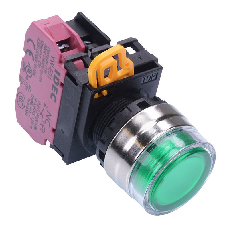 YW4L-AF2E01Q3G Green 12V illuminated 22mm Metal Bezel Maintained Shrouded Push Button Switch NC IP65 IDEC