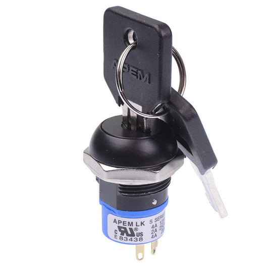 Black On-On 2 Way 19mm Key Switch SPDT 4A LK6NGB126M3
