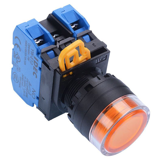 YW1L-MF2E20Q3A Amber 12V illuminated 22mm Momentary Shrouded Push Button Switch 2NO IP65 IDEC