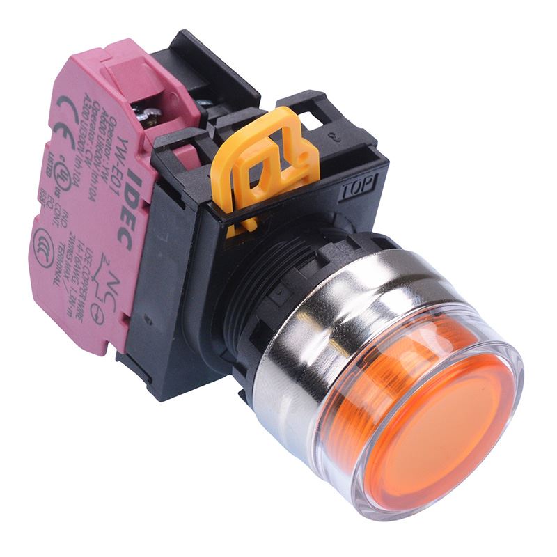 YW4L-AF2E01Q3A Amber 12V illuminated 22mm Metal Bezel Maintained Shrouded Push Button Switch NC IP65 IDEC