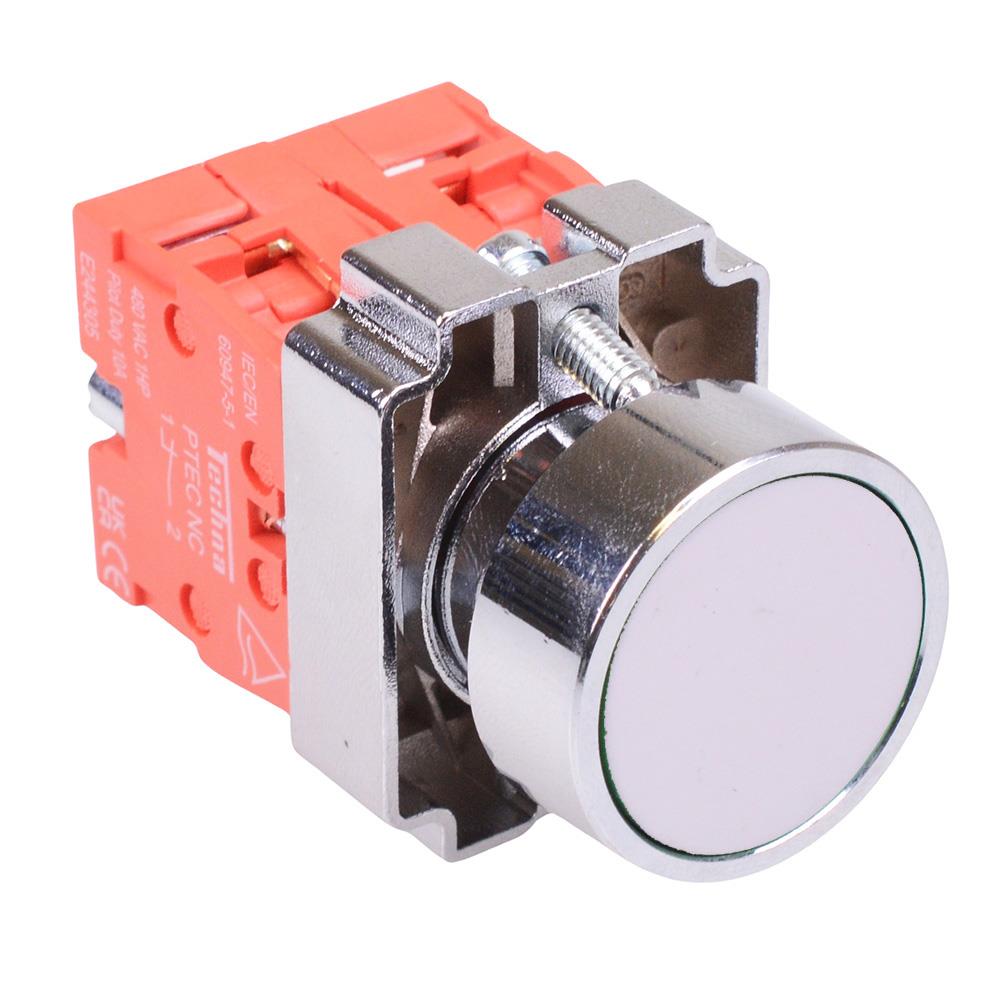 Techna PtecMetPNWhite White Flush Push Button Switch Metal 10A 2NC