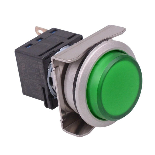 LBW6ML-M2T14G IDEC 24V Green LED Metallic Round Momentary Extended 22mm Push Button Switch SPDT