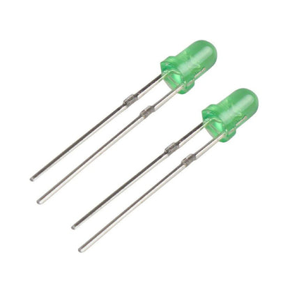 3mm Green LED 30mA 100mW, 2 Pack
