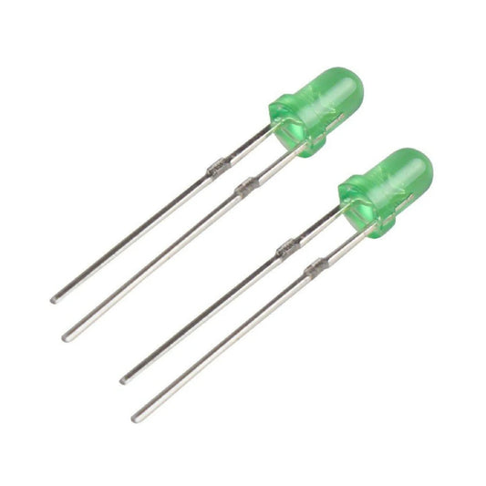 3mm Green LED 30mA 100mW, 2 Pack